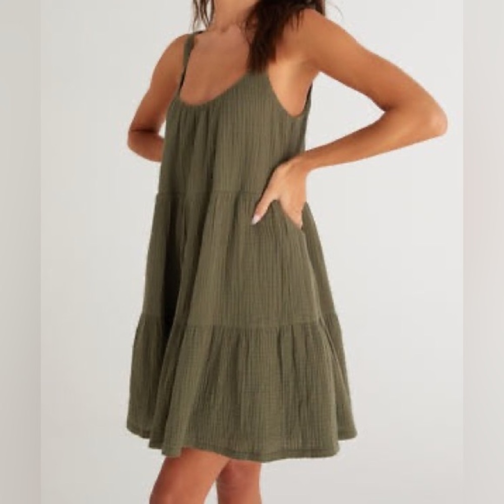 Z Supply Danny Gauze Mini Dress 100% Cotton Olive Green Women’s Size Medium
